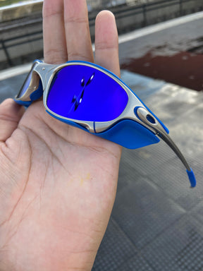 Óculos de Sol Juliet Plasma Lentes Neon Blue Kit Azul + Sideblinder azul escuro